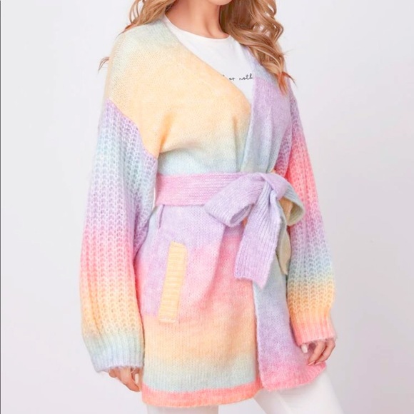 Sweaters - Pastel rainbow kimono cardigan